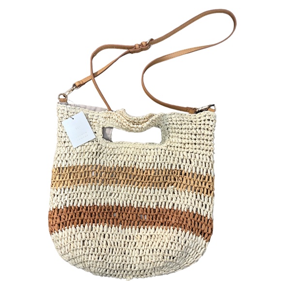 LC Lauren Conrad NWT Tan and Brown Woven Bohemian Shoulder Bag Purse - Picture 3 of 11